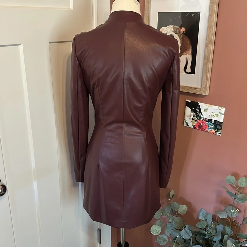 Superdown Nia faux leather Merlot mini buttons long sleeve blazer style S dress